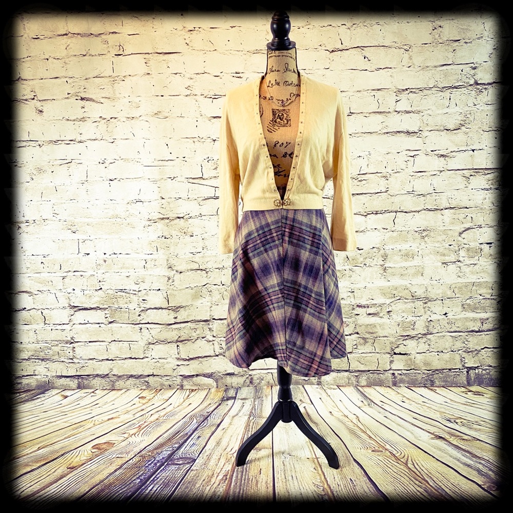 Vintage A-line Wool Blend Blue & Pink Plaid Skirt